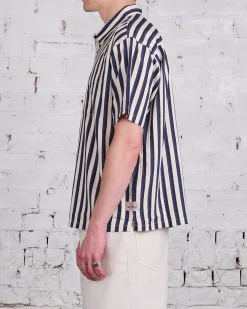 Best Stussy Flat Bottom Striped SS Button Shirt Navy
