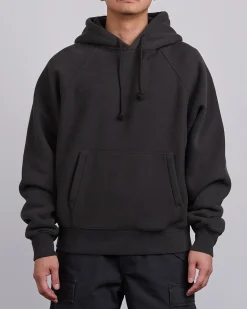 Outlet Stussy Fleece Raglan Hooded Sweatshirt Washed Black