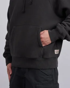 Outlet Stussy Fleece Raglan Hooded Sweatshirt Washed Black