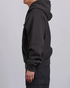 Outlet Stussy Fleece Raglan Hooded Sweatshirt Washed Black