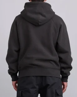 Outlet Stussy Fleece Raglan Hooded Sweatshirt Washed Black