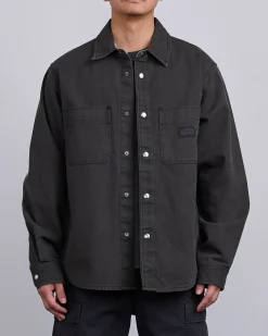 Discount Stussy Heavy Washed Canvas Shirt Jacket Black