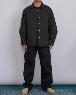 Discount Stussy Heavy Washed Canvas Shirt Jacket Black