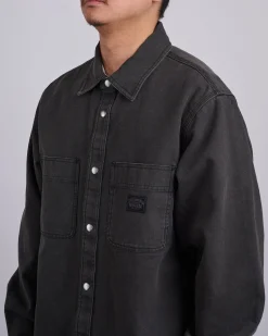 Discount Stussy Heavy Washed Canvas Shirt Jacket Black