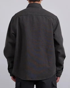 Discount Stussy Heavy Washed Canvas Shirt Jacket Black