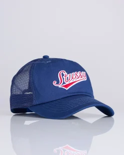 Best Stussy LP Trucker Athletic Cap Light Navy