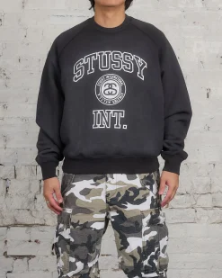 Best Stussy Overlock Varsity Raglan Crewneck Washed Black