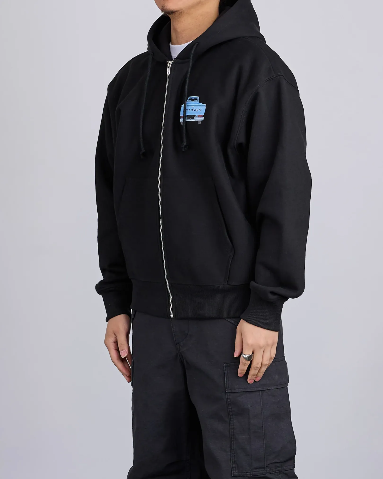 Fashion Stussy Pick-Up Hooded Zip Sweatshirt Black