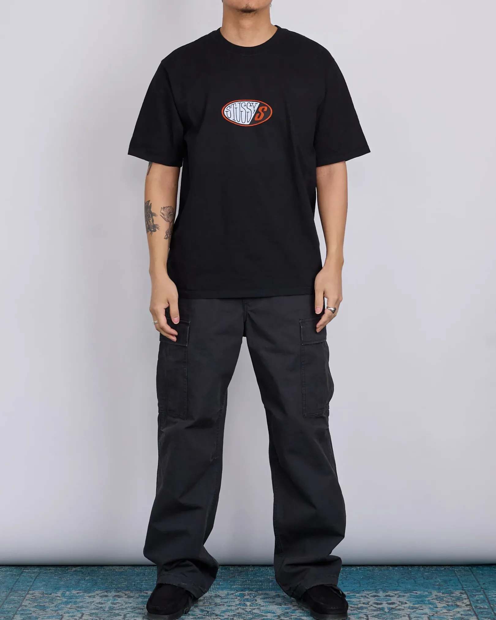 Clearance Stussy Pitstop Pigment Dyed T-Shirt Black