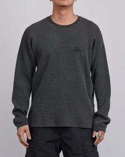 Clearance Stussy Raglan Basic Stock Thermal Crewneck Washed Black