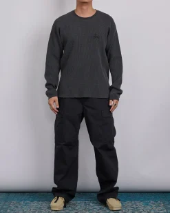 Clearance Stussy Raglan Basic Stock Thermal Crewneck Washed Black