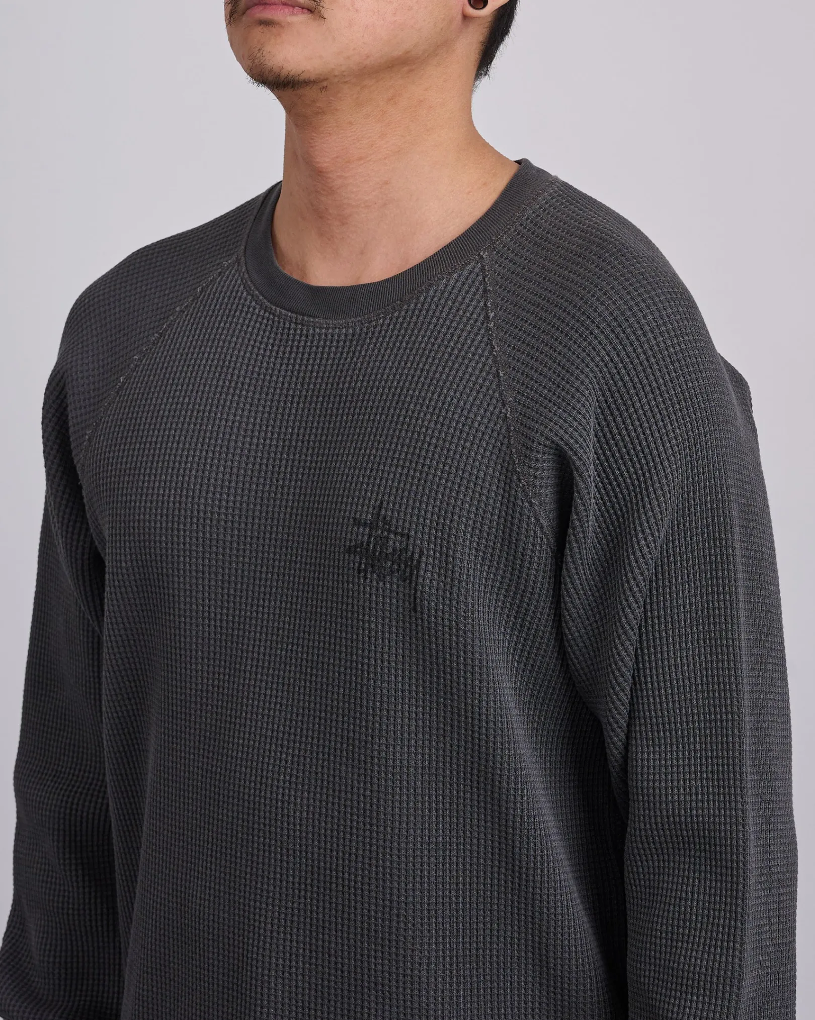 Clearance Stussy Raglan Basic Stock Thermal Crewneck Washed Black