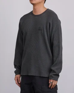 Clearance Stussy Raglan Basic Stock Thermal Crewneck Washed Black