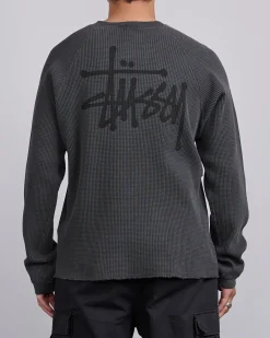Clearance Stussy Raglan Basic Stock Thermal Crewneck Washed Black