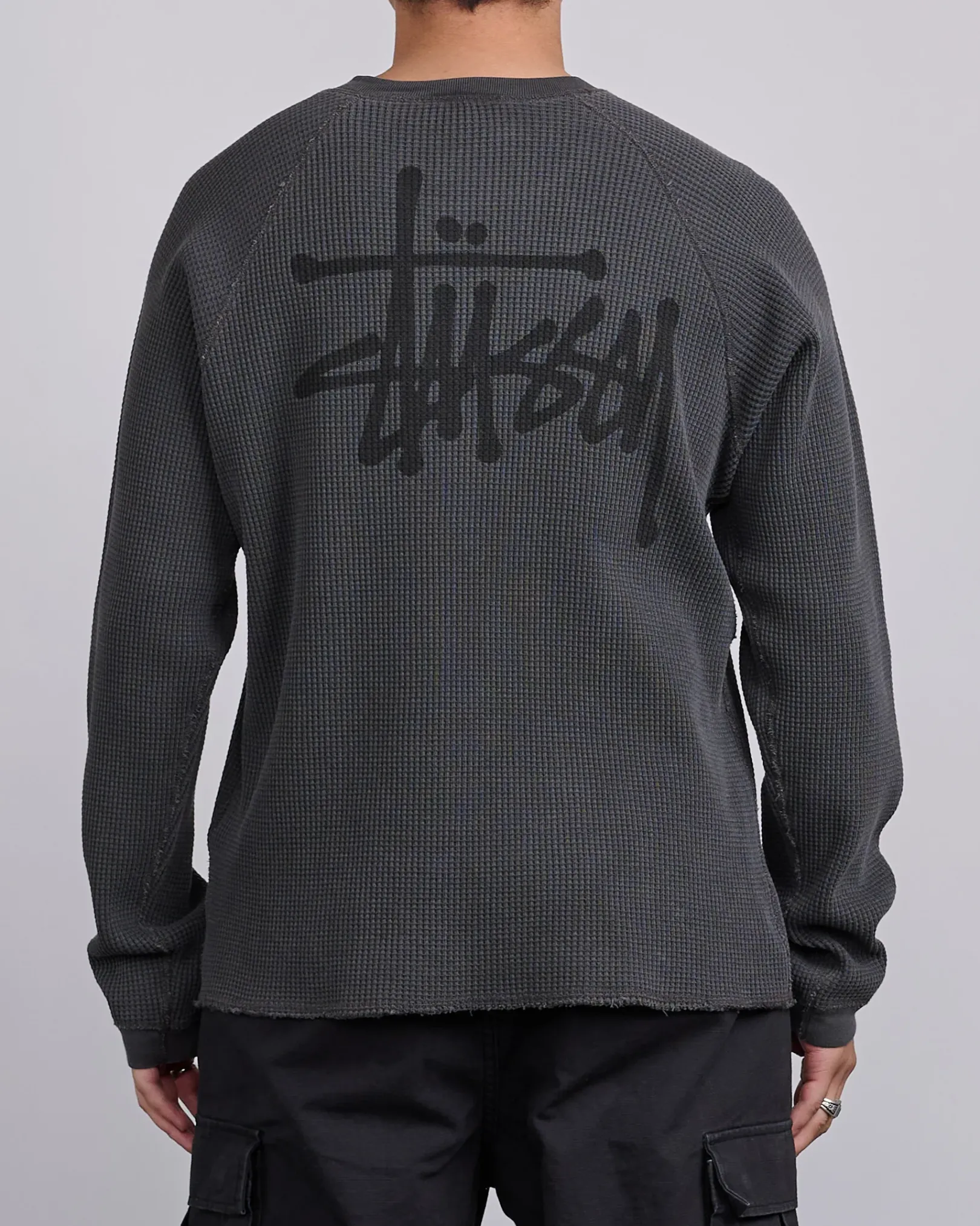 Clearance Stussy Raglan Basic Stock Thermal Crewneck Washed Black