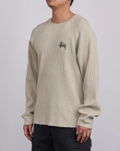 Hot Stussy Raglan Thermal Basic Stock Crewneck Bone