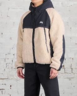 Hot Stussy Sherpa Paneled Hooded Jacket Beige