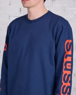 Discount Stussy Sideways LS T-Shirt Navy