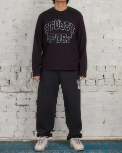 Online Stussy 2-Tone Cotton Mesh LS Crewneck Black