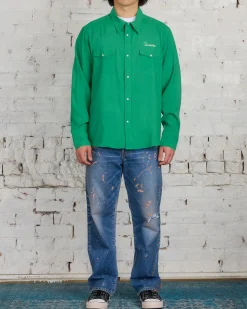 Best visvim Four Corners Longsleeve Button Shirt Green