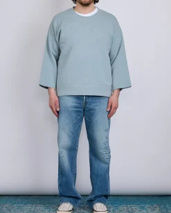 Hot visvim Jumbo SB Crew Sweat 3/4 DMGD Lt.Green