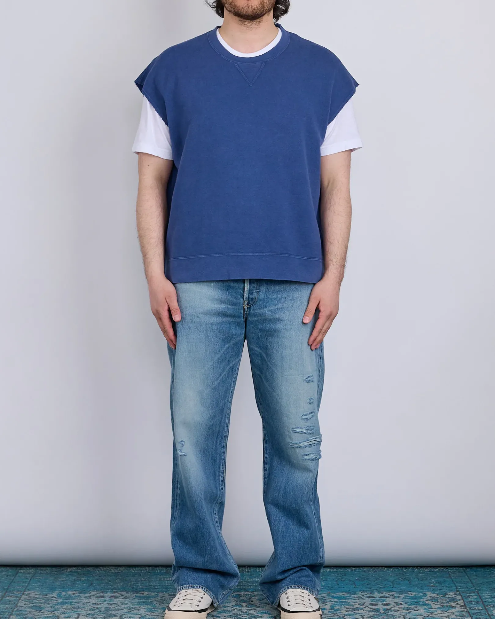 New visvim Mondo Crew Sweat SL DMGD Navy